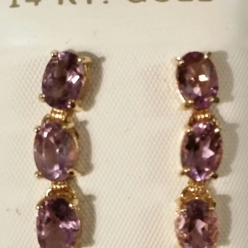 Pierced Dangly Amethyst Earrings in 14K Gold
